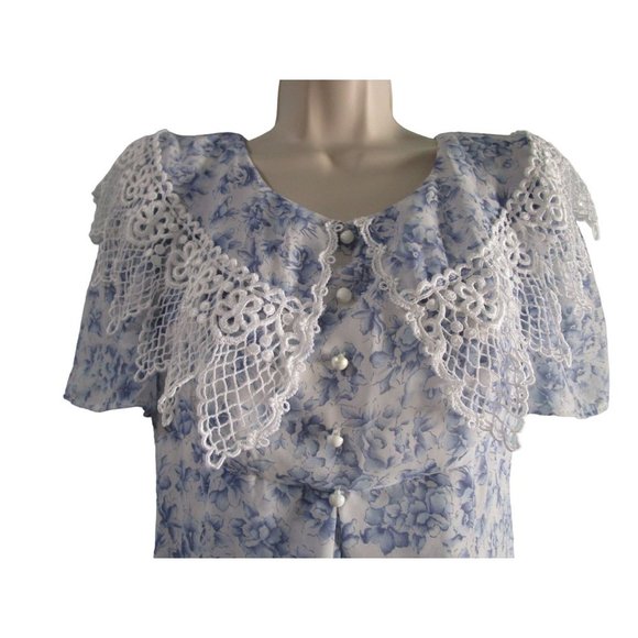 Vintage Scott McClintock Blue Floral Lace Empire Waist Tea Dress Ladies Size 8 - Picture 8 of 16
